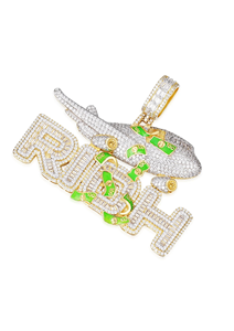 Colgante de Moissanita Estilo Hip Hop con Diseño de Avión y Dinero, Chapado en Oro de 14K y Rodio, Unisex para Fiestas - Product Image 3