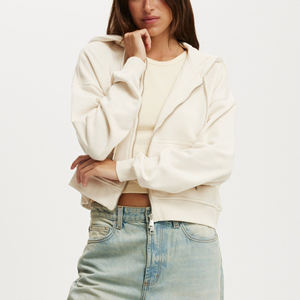 Nueva moda invierno 500 Gsm Zip recortada sudaderas con capucha para mujer sudadera pesada ajuste holgado cómodo señoras bordado 3D - Product Image 2