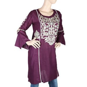 Kurti court brodé pour femmes - Violet - Product Image 1