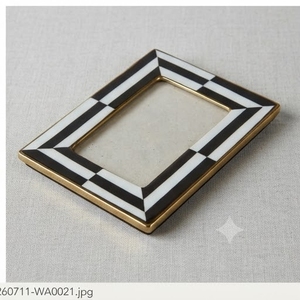 Elegant MDF <b>Photo</b> <b>Frame</b> Rectangular <b>Black</b> White Geometric Resin Pattern Tabletop Vertical Display - Product Image 1