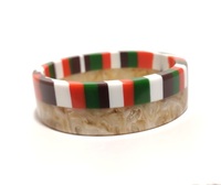 Brazalete de Resina Hecho a Mano para Mujer - Brazalete con Patrón de Rayas Multicolores y Mármol |   Joyería de Moda Ligera - OEM y ODM