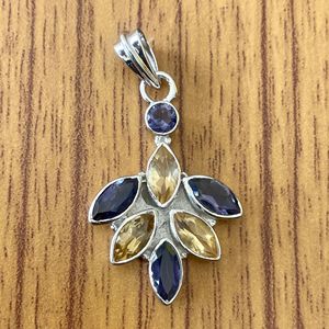 Pendentif Shah Gems en argent sterling 925 pour femme, pierres naturelles Iolite et Citrine, style religieux, cadeau pour la création de bijoux - Product Image 3