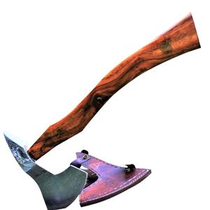 Wholesale Customized Premium Quality OEM ODM Service Hunting Axe Damascus Steel Solid blade with Wood <b>Handle</b> and Leather Sheath - Product Image 2