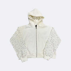 Sweat à capuche pour homme, hiver, strass, fermeture éclair intégrale, 100% coton, surdimensionné, impression en relief sur la manche, personnalisable, sweat à capuche lourd - Product Image 5