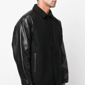 Chaquetas Universitarias Largas Personalizadas OEM de Alta Calidad, Chaqueta Universitaria con Logotipo Serigrafiado, Chaqueta de Béisbol de Lona con Cremallera de Cuero para Hombre - Product Image 3
