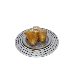 Assiette de service classique en fer/verre avec 4 plats et plateau de placage antique en étain votif pour servir l'artisanat de Restaurant - Product Image 1
