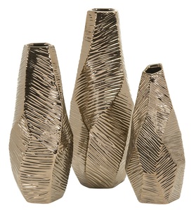 Geometric <b>Textured</b> Brown-Gold <b>Vase</b> with Contemporary Decorative Accent for Modern Home & Luxury Interior Styling - Product Image 4