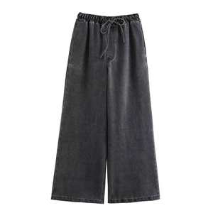 Femmes automne mode bleu à manches longues revers poche Denim hauts pour femmes chemise taille haute jambe large pantalon deux pièces Denim ensembles - Product Image 6