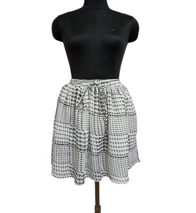 Plaid black and white printed poly georgette modern frilly skirt short knee length Japanese street style ladies skirt