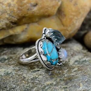 <b>Silver</b> Copper Turquoise Moonstone Rough Labradorite Gemstone Handmade <b>Boho</b> <b>Ring</b> Perfect Gift Custom Size - Product Image 2
