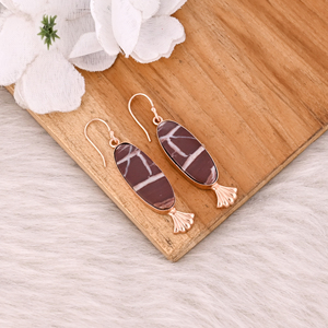 Joyería de latón hecha a mano, Pendientes colgantes de piedras preciosas de jaspe Malinga chapados en oro rosa para mujer, pendientes de moda, joyería de latón - Product Image 3