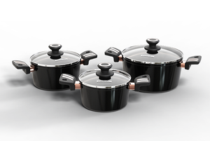 MEILLEUR VENDEUR 2024 ACCESSOIRES DE CUISINE EN ALUMINIUM SUPER DURABLE ULTRA TITANIUM ANTIADHÉSIF ENSEMBLE DE 3 POTS SUNHOUSE - Product Image 2