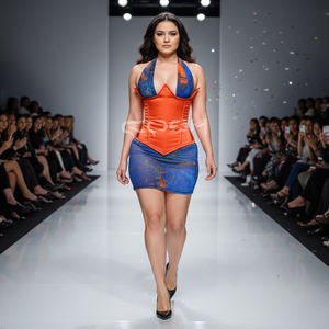 Corset de maintien de forme en satin orange style streetwear avec détails en boucle imprimés marbrés et ensemble jupe courte, fournisseur - Product Image 3