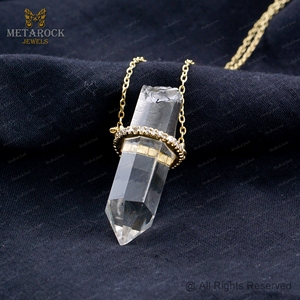 Colgante de bala Pave Diamond Crystal Gemstone Collar de cadena de moda de alta calidad Collar con colgante de cristal de 14K - Product Image 3