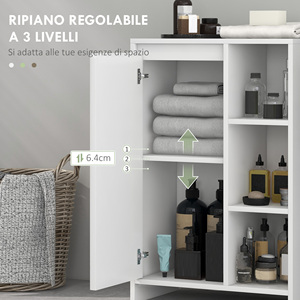 HOMCOM-Mueble de baño con 3 estantes abiertos, armario de una puerta con estante ajustable, 53x30x80cm, color blanco - Product Image 5