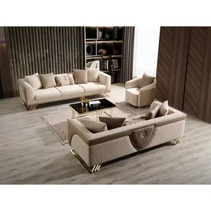 意大利风格土耳其欧洲高端现代简约客厅家具沙发套装扶手椅金色金属腿奢华天鹅绒