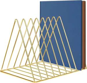 Triangle Shape Iron <b>Storage</b> Rack Book <b>Magazine</b> Holder Desktop Shelf Stand Gold Finished Tabletop <b>Magazine</b> Holders - Product Image 1
