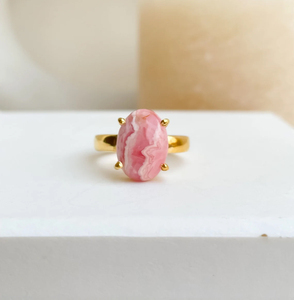 Anillo DE DECLARACIÓN DE BODA único de Plata de Ley 925 fino 10x14mm ovalado Rosa Rodocrosita 18K chapado en oro joyería de piedras preciosas naturales - Product Image 5