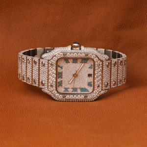 นาฬิกาเพชรที่ปลูกในห้องปฏิบัติการแบบเต็มรูปแบบสวยงามที่ออกแบบได้เองพร้อมหน้าปัดวันที่แบบคลาสสิกหน้าปัดเลขโรมันสีฟ้าเคสทำจากสแตนเลสสตีล - Product Image 2