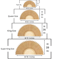Tête de lit Queen Smart Art en bois sculpté à la main, éclairée et réglable en hauteur, motif Demi-Soleil Doré, pour décoration de chambre de style Ferme, design artisanal