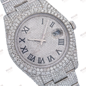 Montre de luxe en diamant glacé Moissanite Cadran noir avec chiffres romains, fonction de la date, bracelet et lunette pavés complets, style Hip Hop - Product Image 2