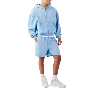 100% coton lourd hommes ensemble de short conception personnalisée Boxy ensemble à capuche effet imprimé Technique hommes à capuche avec ensemble court - Product Image 5