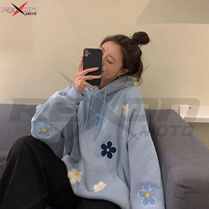 เสื้อฮู้ดปักลายดอกไม้ของผู้ชายผู้หญิง,เสื้อผ้าลำลองผ้าคอตตอนโพลีเอสเตอร์ทรงครอป - Product Image 6