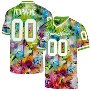 เสื้อฟุตบอลลายกราฟฟิตีระบายอากาศได้ดีเสื้อเจอร์ซีย์สีขาวนีออนสีเขียว3D ผ้าตาข่ายแห้งเร็วขายส่งอเมริกันฟุตบอล - Product Image 1