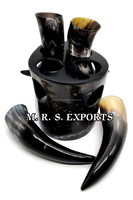 Ensemble de 4 cornes à boire viking écologiques faites à la main, cornes de buffle naturelles, finition naturelle, pour boire du mead, Agate M R S EXPOERTS