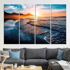 Arte impreso en lienzo: decoración de pared con paisaje marino al atardecer en la costa, JUEGO DE 4 LIEÑOS - Product Image 1