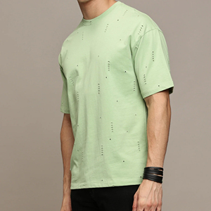 Camiseta Personalizada con Cuello Redondo y Estilo Desgastado para Hombre, 100% Algodón Grueso, Corte Holgado, Antiarrugas, Estilo Urbano - Product Image 6