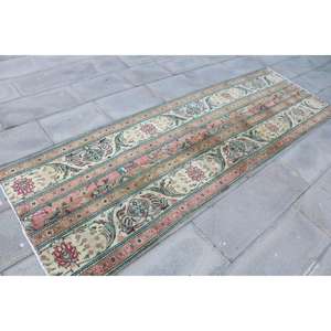 Alfombra Vintage, Alfombra Turca de 2.9x9.2 pies, Alfombra Oriental de Lana Roja y Azul - Product Image 3