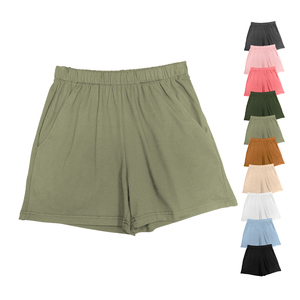 Pantalones cortos de poliéster Premium de cintura alta para mujer de exportación directa de fábrica pantalones cortos a granel teñidos de color sólido - Product Image 1