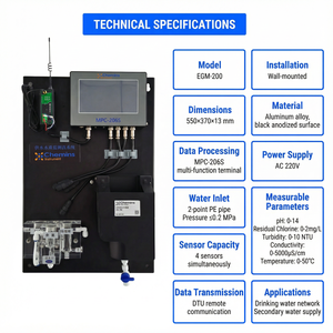 켐인스 EGM-200 음용수 온라인 모니터링 시스템 pH 잔류 염소 탁도 EC 온도 다중 파라미터 분석기 1년 - Product Image 2