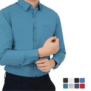 袖口に調節可能なボタンが付いた売れ筋長袖ビジネスシャツとリンクボタン付きの袖の前立て