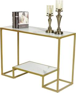 Faux Marble Console <b>Table</b> <b>Gold</b> Metal Frame <b>Small</b> Entryway <b>Table</b> - Product Image 2