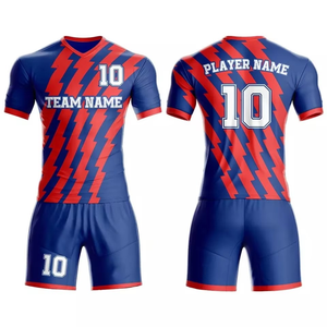 Logo personnalisé Nom Maillot de Football Hommes Bleu Rouge Uniformes Club Équipe Respirant Séchage Rapide Vêtements de Football Ensemble pour Garçons et Filles - Product Image 3