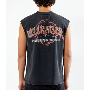 Camiseta sin mangas acanalada con estampado de algodón 100% personalizado para hombre, ropa de calle deportiva para gimnasio y otros deportes - Product Image 2