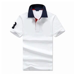 เสื้อโปโลผ้าฝ้ายแขนสั้นสำหรับผู้ชายเสื้อโปโลผ้าฝ้ายสีทึบดีไซน์ใหม่บริการ OEM ตามสั่ง - Product Image 3