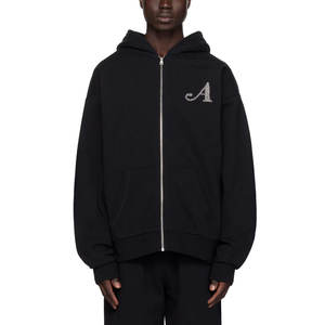 Sweat à capuche décontracté d'hiver pour homme, style haut de gamme, logo personnalisé, détail en strass, fermeture éclair vintage, 100% coton, taille XL ODM - Product Image 1