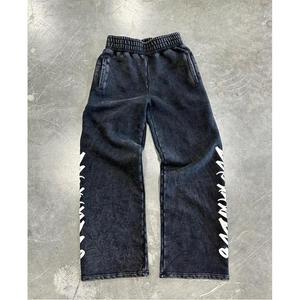 Custom Logo High Quality Cotton Distressed <b>Embroidery</b> Sweatpants and Hoodie Jogger <b>Set</b> Acid Wash Sun Faded Tracksuit for Men - Product Image 3
