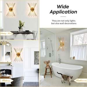 Mid-Century Modern 2-Light LED Wall Sconce Starburst Gold <b>Bathroom</b> Vanity Electroplated Brass Indoor Wall Lamp OEM/ODM Wholesale - Product Image 5