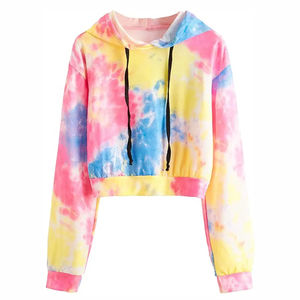 High Quality Cropped Women's Hoodie Long Sleeves Casual Tie Dye Style Front Logo High Quality Custom Printing Tie Dye Hoodie - Product Image 5