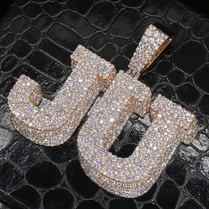 Colgante de Letra Personalizado con Incrustaciones de Moissanita VVS, Inicial Clásica Chapada en Rodio, Plata de Ley 925, Colgante de Lujo para Boda - Product Image 1
