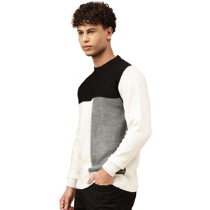 Pull-over en tricot à col rond pour homme, coupe classique, style décontracté, color-block, pour l'automne, blanc, noir, gris, en coton - Product Image 3