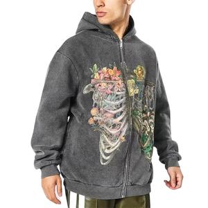 2025 sudaderas con capucha de moda para hombre nuevas sudaderas con cremallera algodón/poliéster sudaderas con capucha de tamaño personalizado Color gris lavado con ácido cómodo - Product Image 1