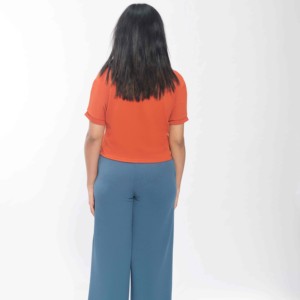 Fashionable Women Orange <b>Short</b> Sleeve Waffle Knit <b>Top</b> Polyester Blend Soft Breathable Tee Perfect for Office and Layering - Product Image 1