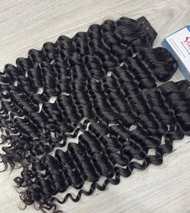 100% Premium Super Double-Drawn vapeur bouclés trame couleur naturelle vietnamien Remy Extensions de cheveux humains matière première faisceaux de dentelle - Product Image 5