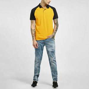 Polo de hombre de algodón 100% al por mayor, tejido de punto cómodo, hombro raglán, bloque de color ajustado, informal, estampado sólido - Product Image 5