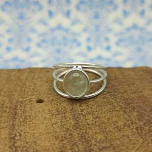 Anillo de piedra de cabujón semipreciosa de Prehnita, Plata de Ley 925 con diamante, Midi estilo minimalista, artículo de regalo fino, joyería - Product Image 4